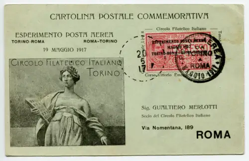 Sonderkarte der Luftpost Turin/Rom Nr. CPC 1