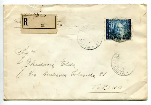 P. Aerea Empire £ 2 isolierter Umschlag Racc. Turin 3.11.38 R.Nave Duca d'Aosta