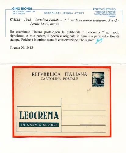 C.P. Lire 15 Democratica Werbung Leocrema Nr. R 8/2