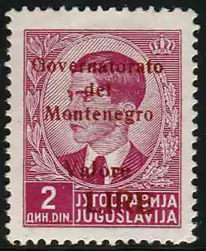 Montenegro - 2 Lire auf 2 d. roter Aufdruck
