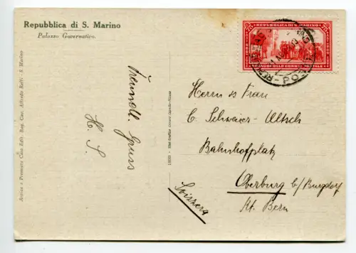 Garibaldi Cent. 75 Nr. 172 isoliert auf Postkarte für die Schweiz
