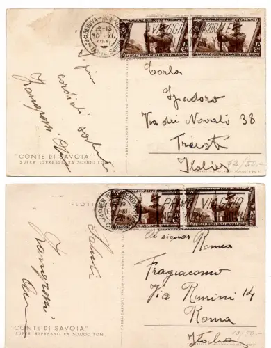 Graf von Savoyen - Zwei annullierte Schiffskarten mit Gleitstempel