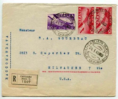 Luftpost Lire 50 auf Umschlag Racc. für die USA