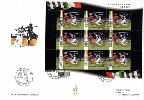 Juventus Champion 2013 Kleinbogen auf Umschlag FDC Venetia