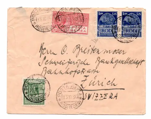 Ägäis - Pittorica Lire 1,25 + Italia P.A. auf Umschlag