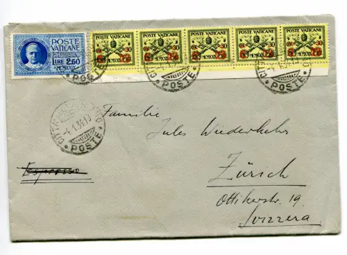 Giallino Cent. 25 von 30 Fünferstreifen auf Umschlag