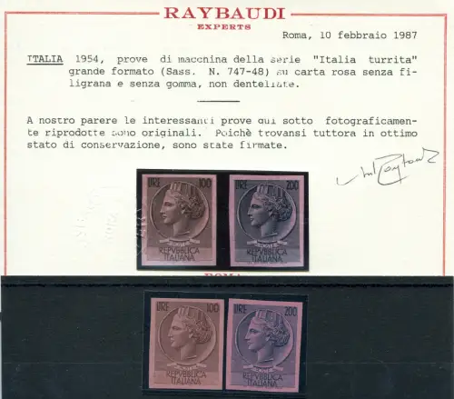 Syrakus Lire 100 und 200 Druckprobe auf rosa Papier