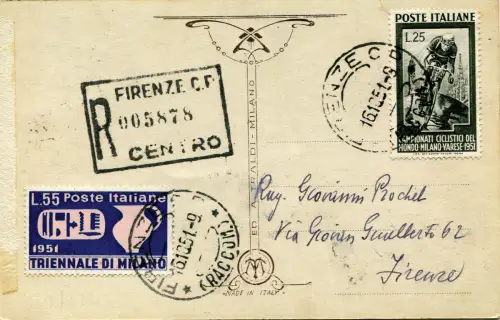 Triennale di Milano Lire 55 Nr. 667 + Ergänzung Nr. 669 auf Postkarte