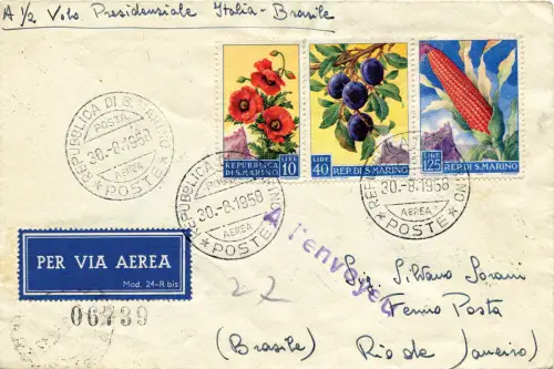 Alitalia Roma/Rio de Janeiro del 3.9.58 - Aerogramma 2 da RSM