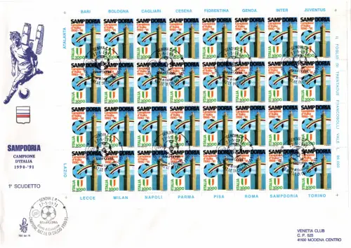 Sampdoria Champion 1991 - Bogen mit 32 Exemplaren auf Beutel Venetia