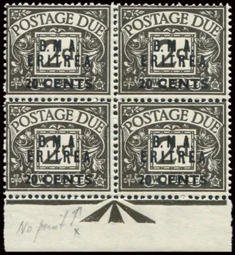 Eritrea Occ. Englisch - ST B. M. A. 20 Cent. auf 2 S. Sorten