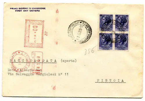 Siracusana l. 15 Viertel auf Einschreiben FDC Stempel Umschlag