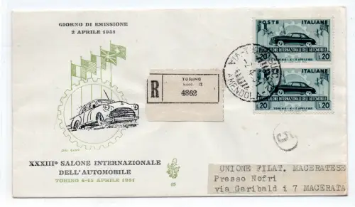Autosalon '51 Paar auf FDC Venetia Empfohlen für Italien