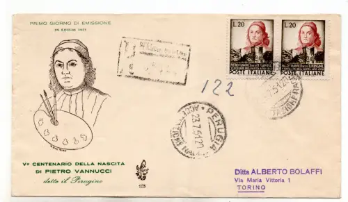 Italien 1951 Paar Perugino auf FDC Venetia Racc. für Italien