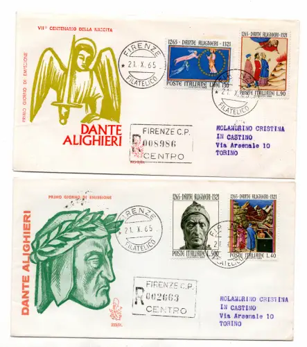 Italien FDC Venetia 1965 Dante voyata Racc. für Italien