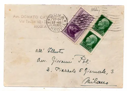 Luftpost Cent. 15 Nr. 14 + Ergänzungen Nr. 248 Paar auf Umschlag