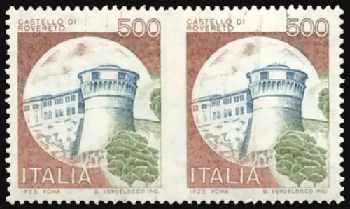 Castelli Lire 500 Sorte Paar horizontal ungezähnt in der Mitte