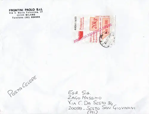Postacelere 20 Kg. Nr. 6 mit Ablaufverlängerungsstempel 30.6.98 in rot