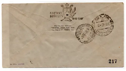 Donizzetti Paar auf FDC Venedig (Format 17,5 x 9,3) gereist Racc.
