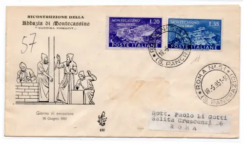 Montecassino auf FDC Venedig Racc. per Rom