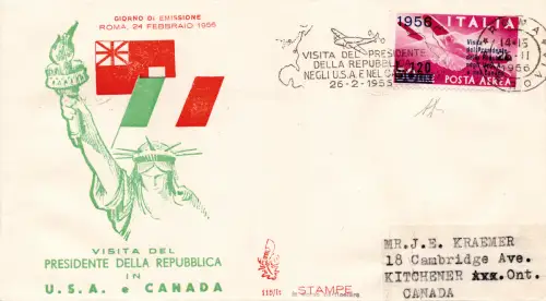Luftpost Besuch des Präsidenten in Kanada auf FDC Venedig