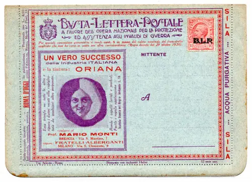 Nationalmannschaft 32 Oriana - B.L.P. frankiert mit Cent. 10 II. Typ Nr. 5 2