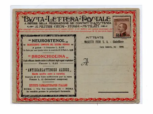 Lazio Serie 1 Neurostenol - B.L.P frankiert mit Cent. 20 Nr. 2
