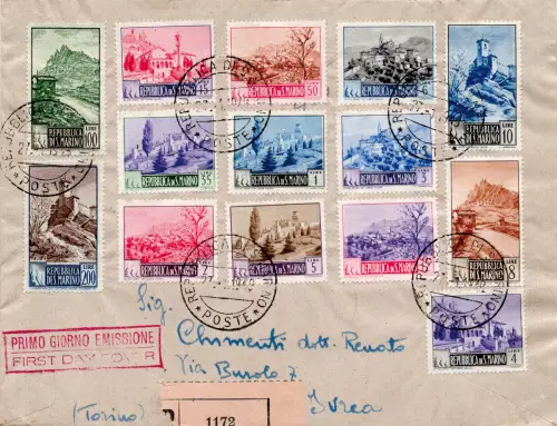 Serienlandschaften mit 14 Werten ausgegeben am 27.1.49 auf Racc-Umschlag