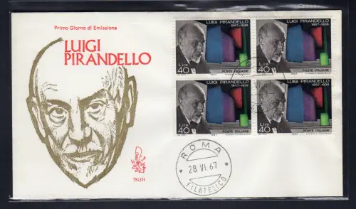 Italien FDC Venetia 1967 Pirandello Viertel nicht gereist