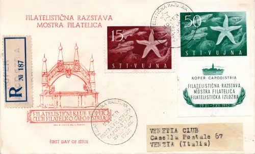 rieste B - Koper Ausstellung Nr. 71 + Zettel Nr. 3 auf FDC Umschlag