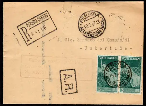 Mittelalter Lire 3 Paar auf eingeschriebener Falz (Verwaltungskontoauszug)