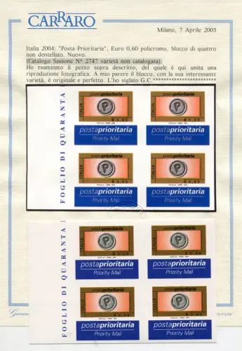 Priority Post Euro 0,60 2004 - Sorte ungestanzt mit Zertifikat