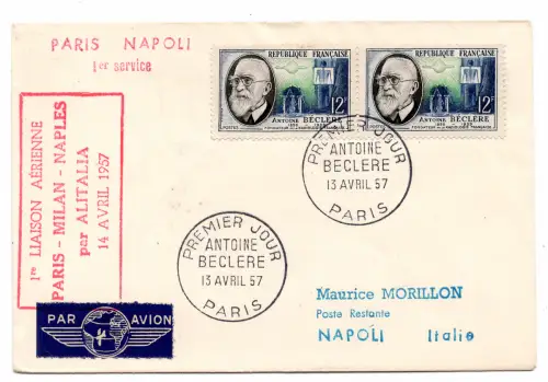 Alitalia Paris/Neapel vom 14.4.57 - Sonderflug-Aerogramm
