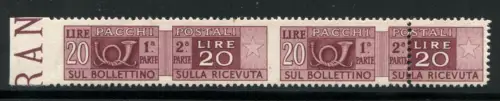 Postpakete Lire 20 Sorten senkrecht und links ungezähnt