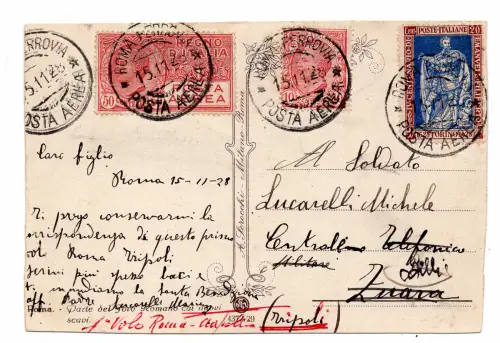 Filiberto Cent. 20 Dent. 13,3/4 + Ergänzungen auf Luftpostkarte
