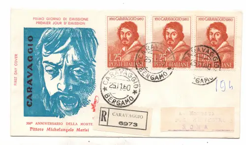 Italien FDC Venetia 1960 Caravaggio Paar + Einzelreise Racc. für Italien