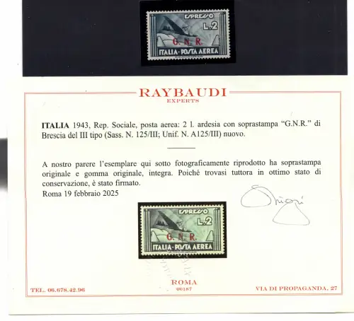 G.N.R. Luftpost Lire 2 Brescia III Typ Nr. 125/III - MNH