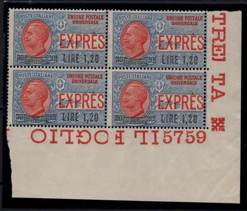 Espresso Lire 1,20 auf 30 c. Nr. 5 Quartina mit Nummer 5759 MNH