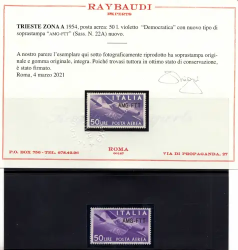Triest A - Luftpost L.50 Nr. 22A Cert. Raybaudi