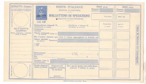 Triest A - Versandzettel Lire 150 Paschetto Nr. P 21