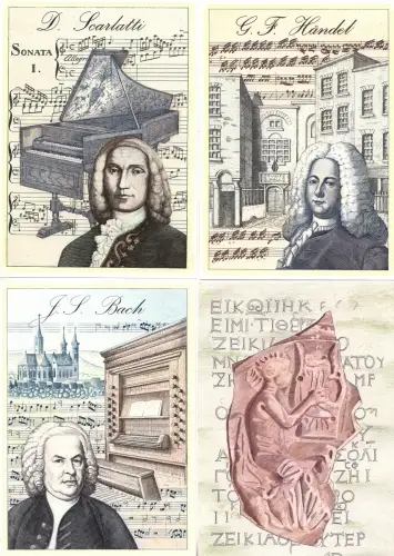 Musik - Bach, Händel, Scharlach - Postkarten und Zettel Erinnofilo