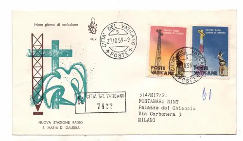 Vatikan 1959 Radio Maria auf FDC Venetia Racc Italia