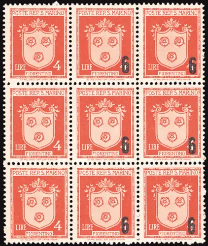 Aufgedruckt 6 von 4 Lire orange Nr. 310c Sorte