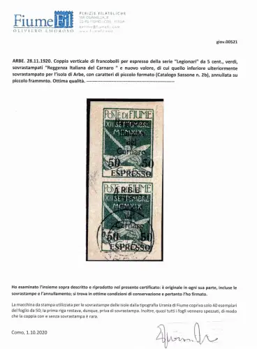 Arbe - Reggenza Italiana del Carnaro aufgedruckt Nr. 2b