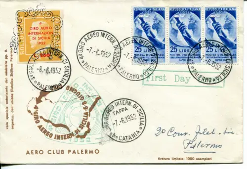 4. Giro Aereo di Sicilia - Aerogramma da Palermo am 7.6.52