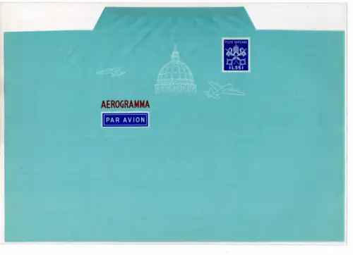 Vatikan - Aerogramma Lire 55 cobalt Pius XII n. A 1 ohne Streifen