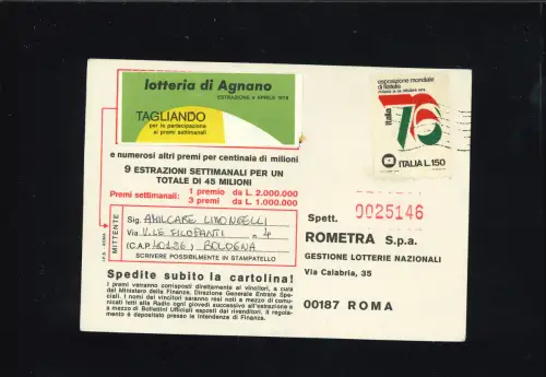 ITALIEN 76 GEFÄLSCHTE POSTKARTE LOTTERIE