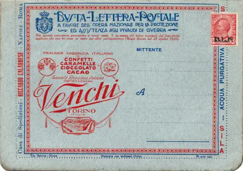Nationalmannschaft 36 Venchi - B.L.P. frankiert mit Cent. 10 II. Typ Nr. 5