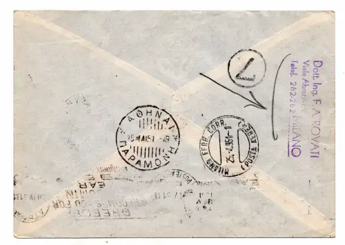 Air France (San Marino) Mailand/Athen/Istanbul vom 25.4.51 - Aerogramma