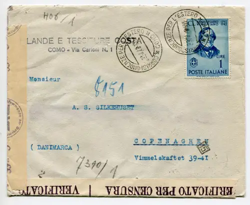 Rossini Lire 1 isoliert auf Umschlag nach Kopenhagen am 23.4.43